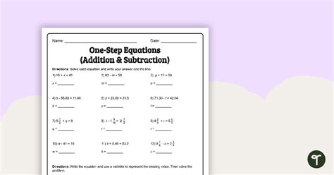 One-Step Equations (Addition and Subtraction) – Worksheet | Teach Starter