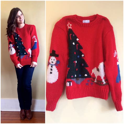 Vintage Hand Knit Christmas Sweater with Adorable Christmas