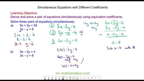 Solving Simultaneous Equations with Different Coefficients - YouTube