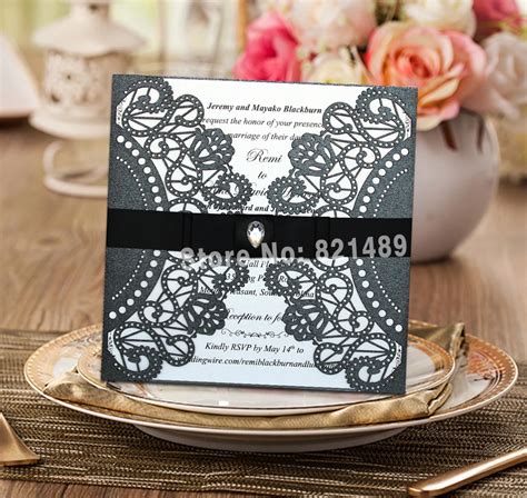 Black Wedding Invitation With Envelopes and Seals; Delicate Black Lace Wedding Invitation with ...