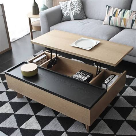 Modern Multifunction Lift Top Wood Coffee Table - stylish in black and brown, this big coffee ...