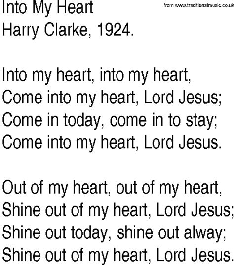 Hymn and Gospel Song Lyrics for Into My Heart by Harry Clarke