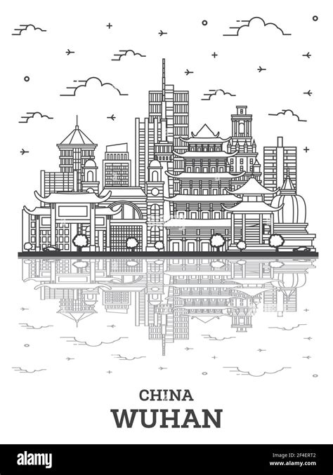 Outline Wuhan China City Skyline with Modern Buildings and Reflections ...