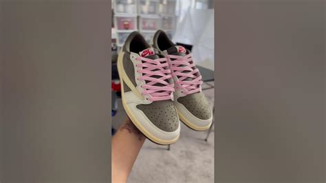 I put pink laces on my Travis Scott x Air Jordan 1 low reverse mocha # ...