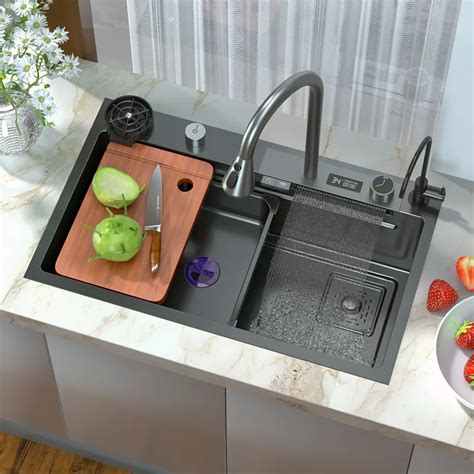 Smart Kitchen Sink Waterfall Nano Stainless Steel Sink Multifuctional Large Wash Basin Sink ...