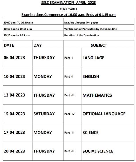 10th Public Exam Timetable 2023 Tamil Nadu - Government Exams