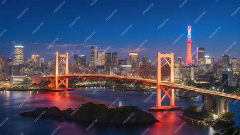 Premium AI Image | Tokyo skyline with rainbow bridge and Tokyo tower Tokyo japan