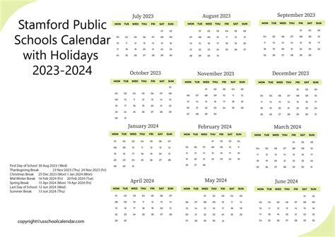 Stamford Public Schools Calendar with Holidays 2023-2024