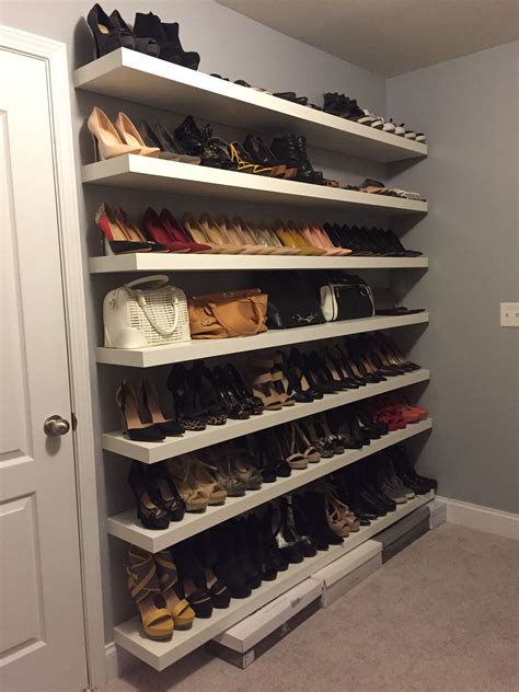 New shoe shelves installed and walls painted grey #DIY @bree_kemp | Closet decor, Closet remodel ...