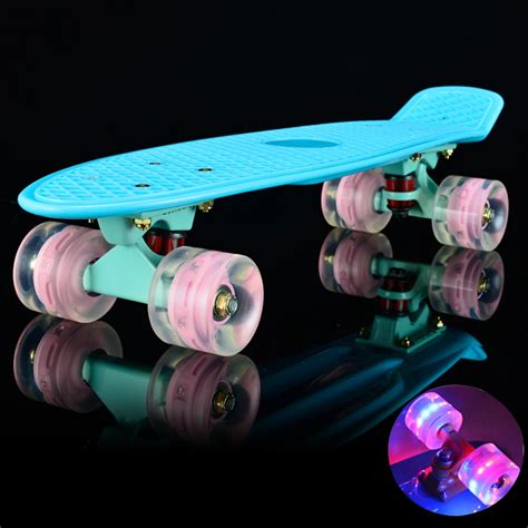 22 Skateboard Mini Cruiser Board 22" Retro Skate Board Complete with Led Light up Wheels-in ...