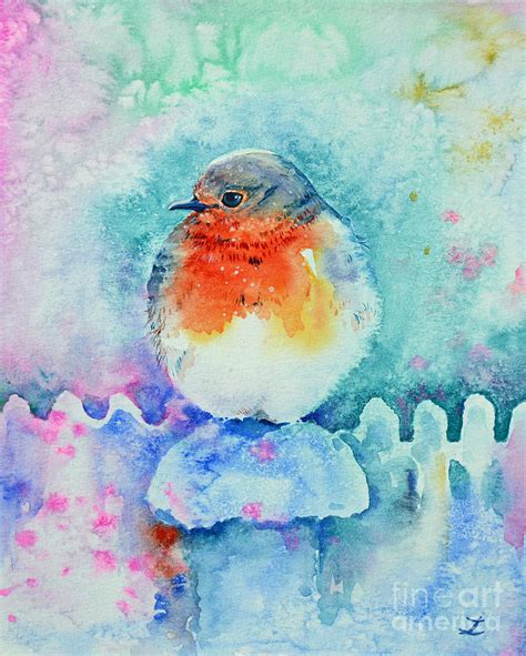 Christmas Robin Painting by Zaira Dzhaubaeva