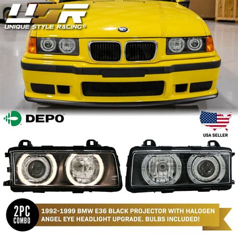 DEPO Halogen Angel Eye P36 Projector Glass Headlight For 92-99 BMW E36 ...