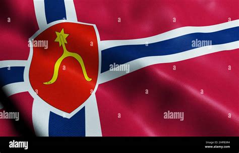 3D Illustration of waving Norway city flag of Moss kommune Stock Photo ...