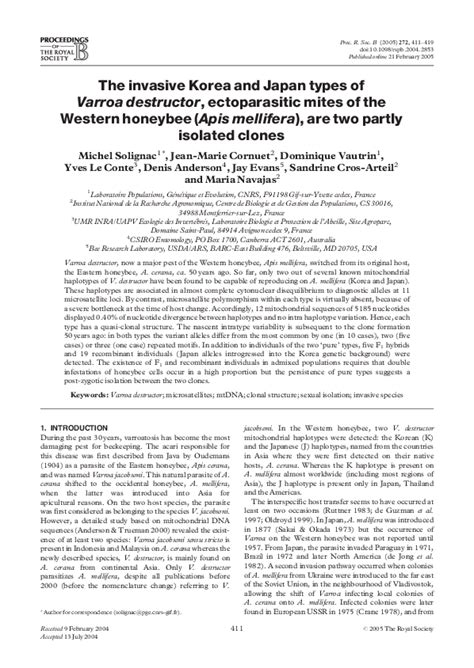 (PDF) The invasive Korean and Japan types of Varroa destructor, ectoparasitic mites of the ...