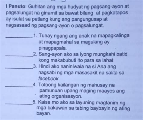 Pagsang Ayon At Pagsalungat Halimbawa Brainly