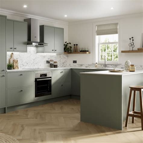 Howdens Hockley Super Matt Reed Green In-Frame Kitchen | Green kitchen ...