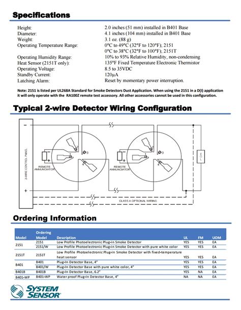 2-wire Smoke Detector ชนิดโฟโต้อีเลคทริกพร้อม Base B401 รุ่น 2151 ยี่ห้อ System Sensor มาตรฐาน ...