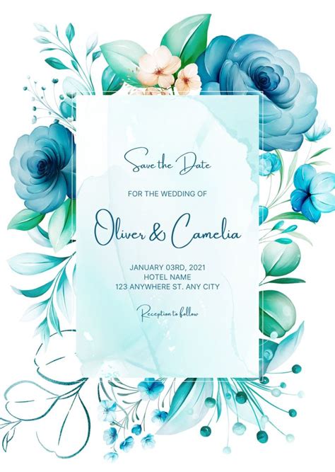 Templates in 2022 | Blue wedding invitations, Wedding invitation cards, Floral wedding ...