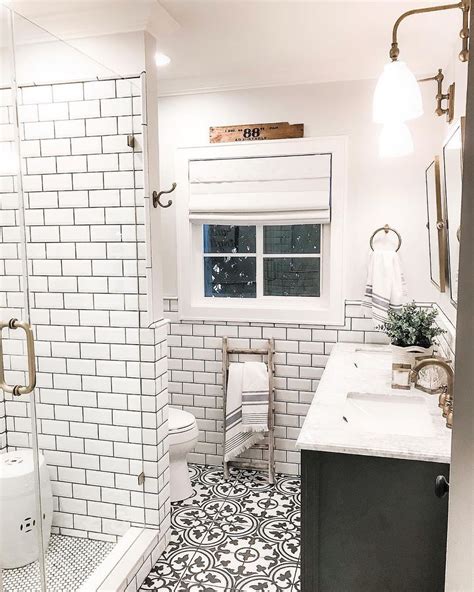 Stunning White Bathroom with Black and White Tiles