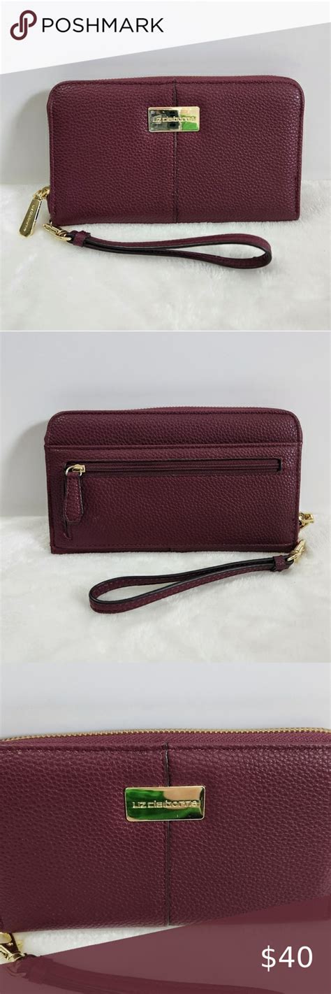 Liz Claiborne Erica Zip Around Faux Leather Gold Dark Wine Wristlet ...