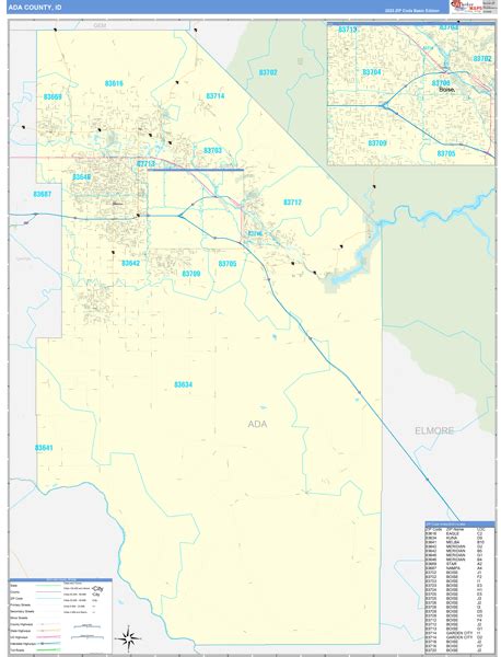 Ada County, ID Zip Code Wall Map Basic Style by MarketMAPS - MapSales