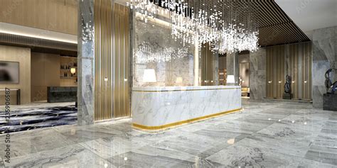 3d render of luxury hotel lobby reception Stock Illustration | Adobe Stock