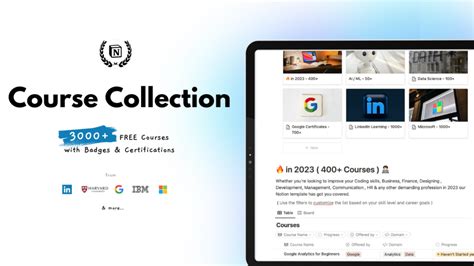 Notion Template Course Collection - 3000+ Courses With FREE Certificates