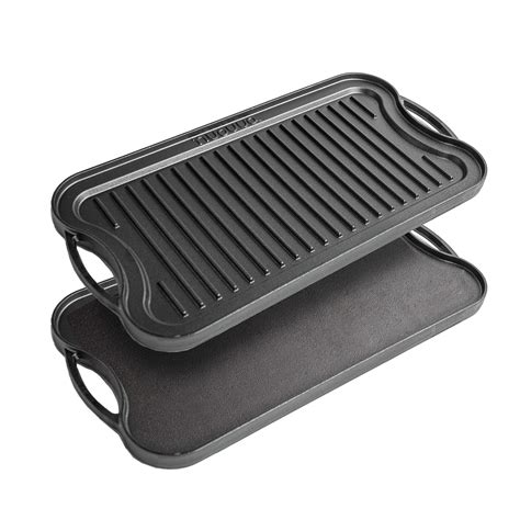 Buy nuovva Cast Iron Griddle Plate for Hob and BBQ Griddle pan Double Sided Pre-Seasoned, Grill ...