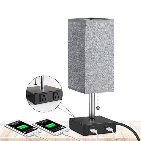 Bedside Table Desk Lamp With 2 USB Charging Ports & 2 AC Outlets Fabric Shade – Alexnld.com