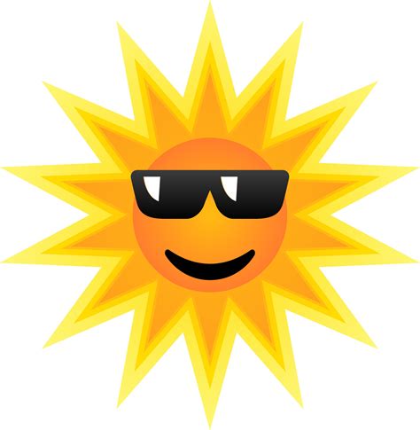 Sun with cool expression and sunglasses. Clip art of hot sun with ...