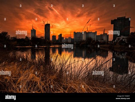 Vienna Austria Sunset on the Danube River City Skyline in austria Stock ...