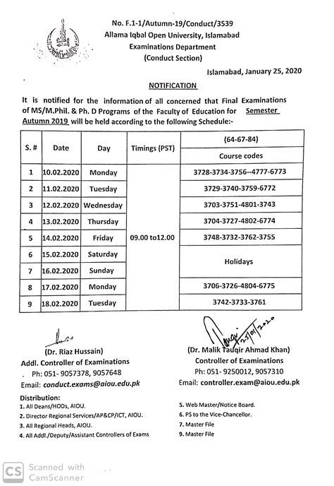 Allama Iqbal Open University Date Sheet 2024 aiou Annual Supply Exams Time Table