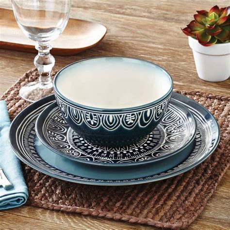 12 Piece Dinnerware Set Round Dishes Dinner Teal Medallion Plates Kitchen NEW 13302524778 | eBay