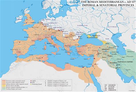 (c. 117) Imperial & Senatorial Provinces of the Roman Empire | Maps of the Ancient World ...