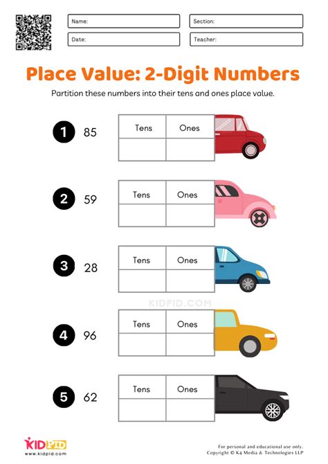 Place Value: 2-Digit Numbers Worksheets for Grade 1 - Kidpid