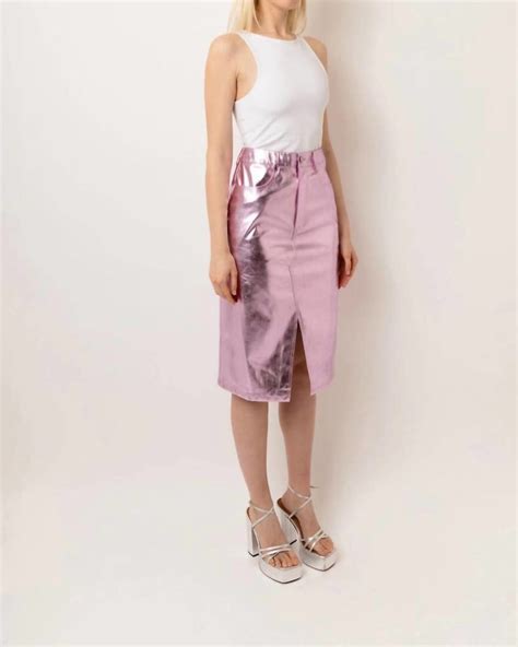 Lupe Metallic Pencil Skirt In Pink | Pink