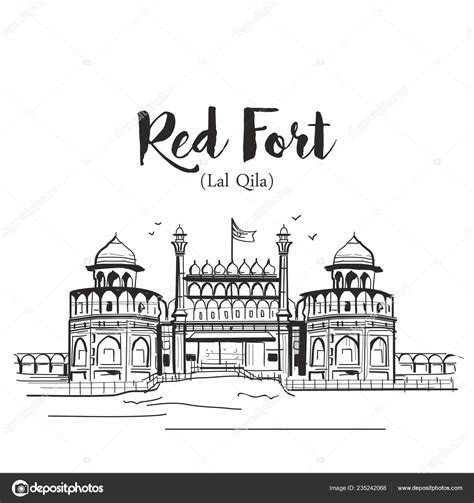 Indian Monument Red Fort Lal Qila Vector Illustration Stock Vector by ...