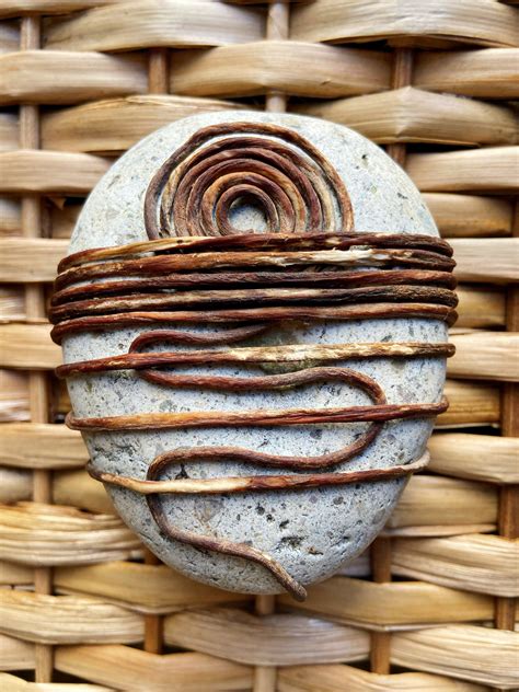 Neolithic Sunrise - L, Zen Rock Wrap, Meditation Stone, Kelp Fiber Wrapped Rock