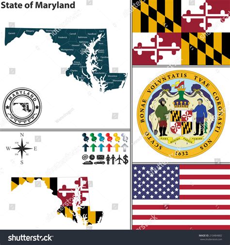 Vector Set Maryland State Flag Seal Stock Vector (Royalty Free ...