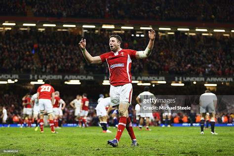 Alex Cuthbert of Wales celebrates winning the Championship after the ...