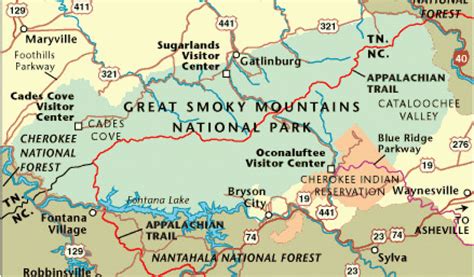 Tennessee Mountain Ranges Map the Great Smoky Mountains National Park ...