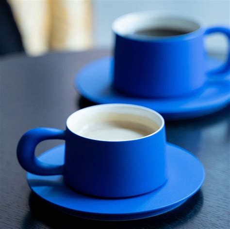 Porcelain Blue Coffee Cup and Saucer Set Modern High End Drinkware Set Luxury Decor - Warmly Life