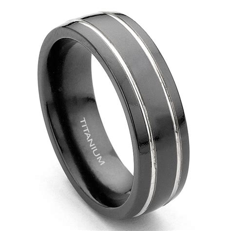 TYREE 7mm Grooved Black Titanium Ring