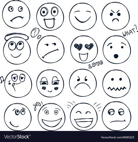 Set of hand drawn faces moods isolated Royalty Free Vector