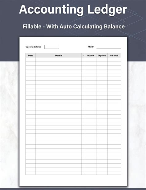 Accounting Ledger Sheet, Fillable and Printable Accounts Template, Business Account Ledger ...