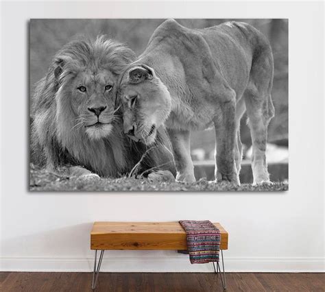 Black and White Lion lioness canvas print Interior design | Etsy in ...