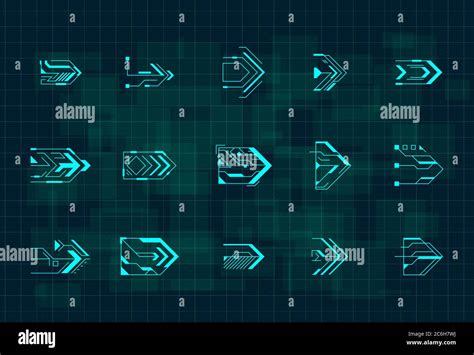 Set of futuristic HUD blue arrows. Cyberpunk arrows design for flyer, banner, cover, card, web ...