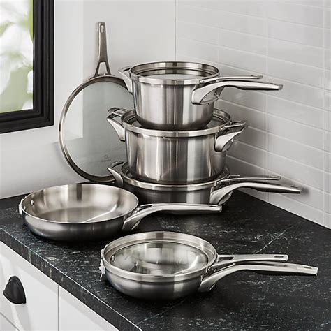 Calphalon Premier Stainless Steel Space-Saving 10-Piece Cookware Set + Reviews | Crate and Barrel