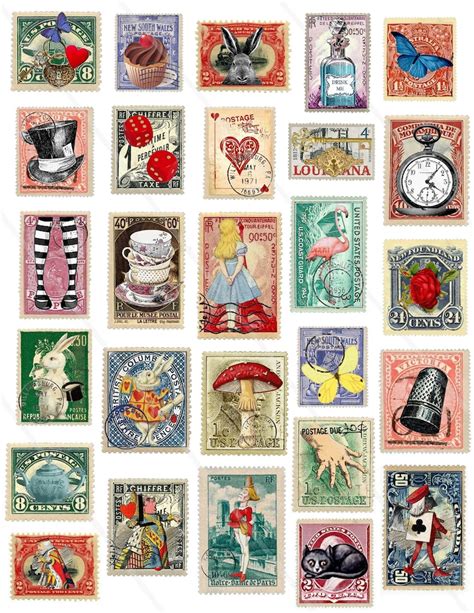 Printable Stamps Alice in Wonderland Ephemera Junk Journal | Etsy