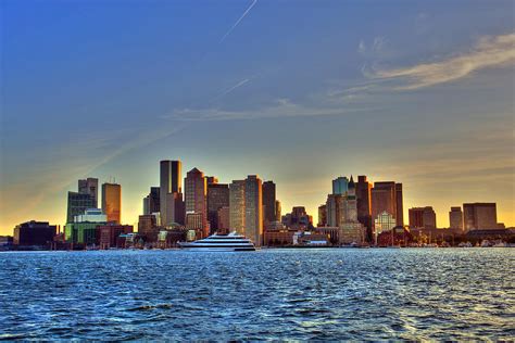 Boston Skyline Sunset from Boston Harbor Photograph by Joann Vitali | Fine Art America